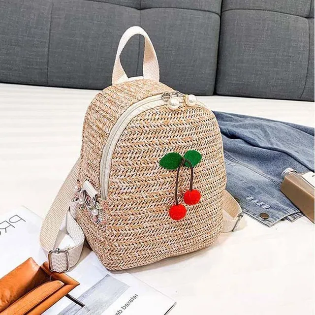 8PCS / LOT Lace Crochet Straw Beach Bags for Girls Summer Cherry