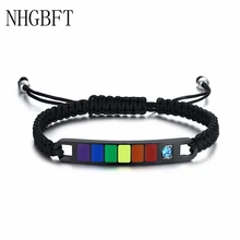 NHGBFT нержавеющая сталь Изогнутая пластина браслет «Радуга» для пары любит Ткачество Веревка Браслет