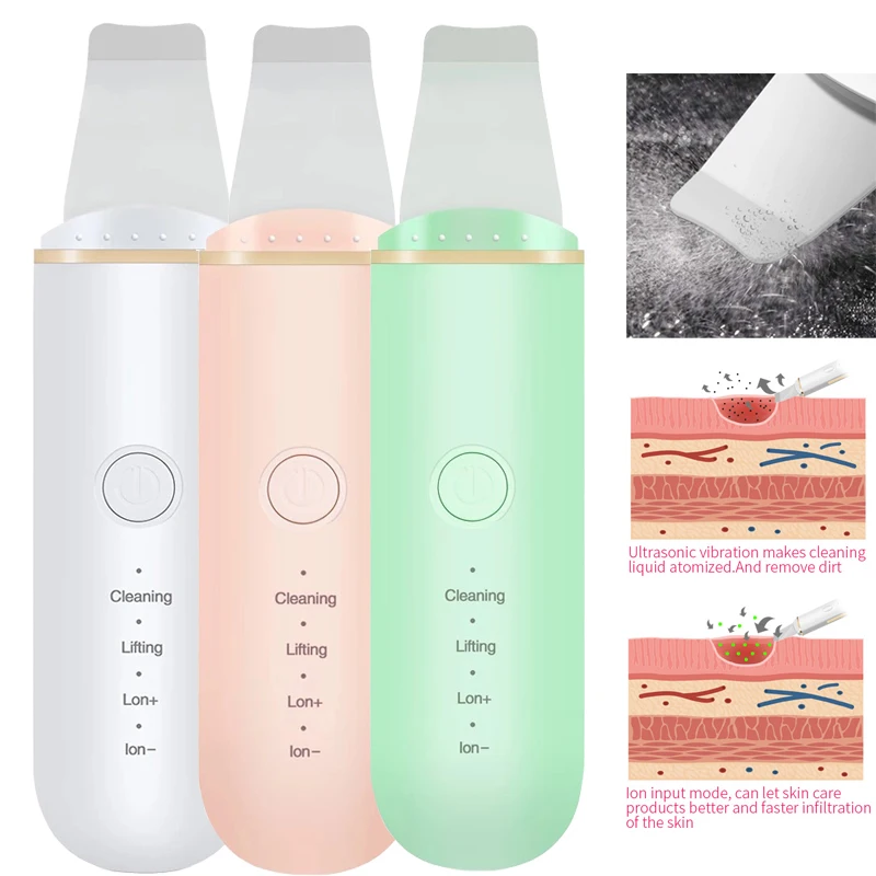 Skin Scrubber Ultrasonic Face Spatula Peeling Facial Cleaner Blackhead Remover Skin Deep Cleaning Face Lift Machine Skin Care