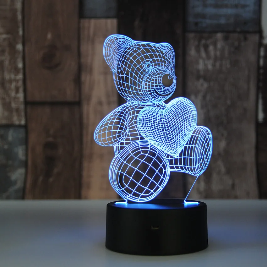 3d лампа меняющая цвет в виде животного мишка тедди светящаяся кукла с подсветкой