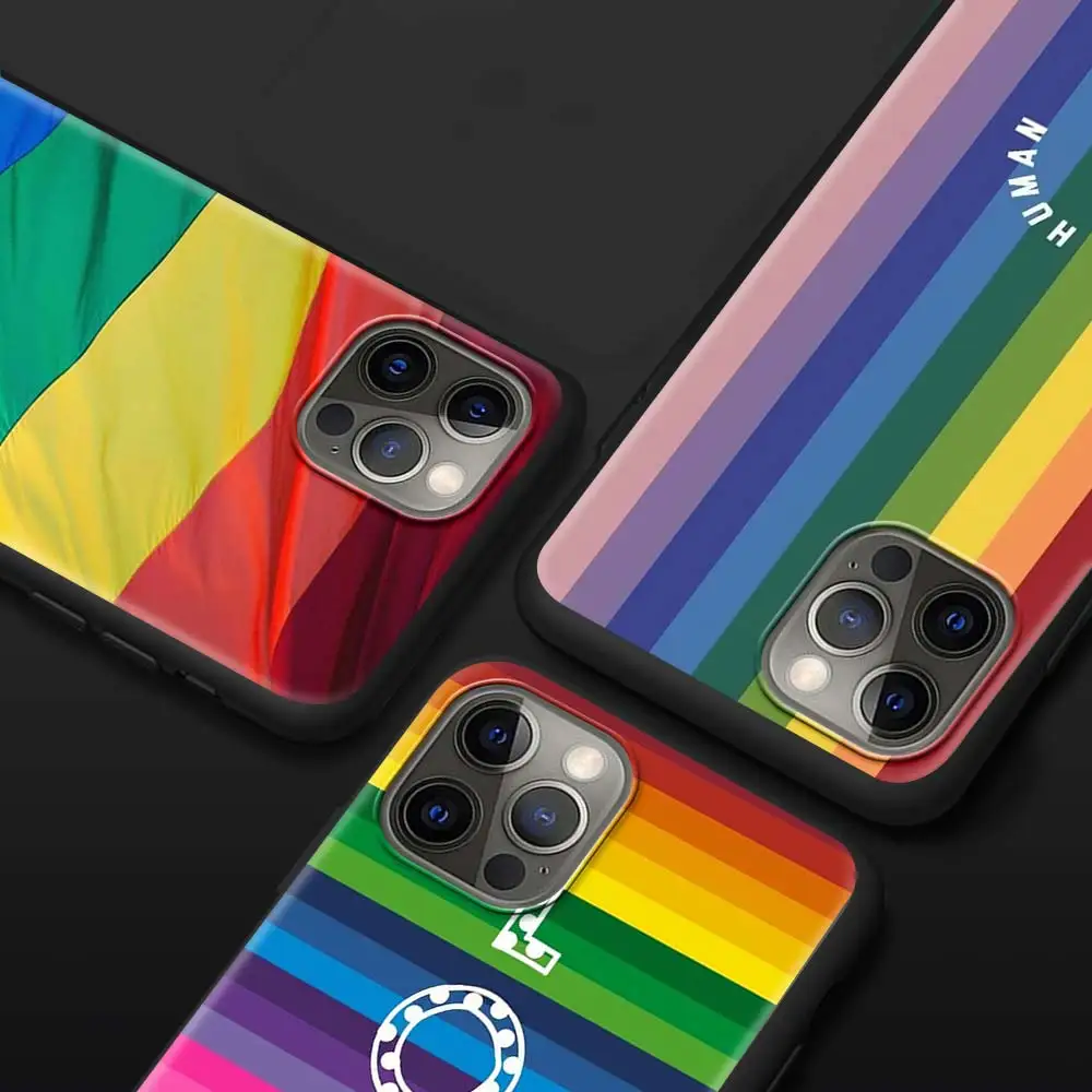 Gay Lesbian Lgbt Rainbow Pride Case For Apple iPhone 11 13 12 Pro 7 XR X XS Max 8 6 6S Plus 5 5S SE 2020 13Pro Black Phone Cover case iphone 13 pro max