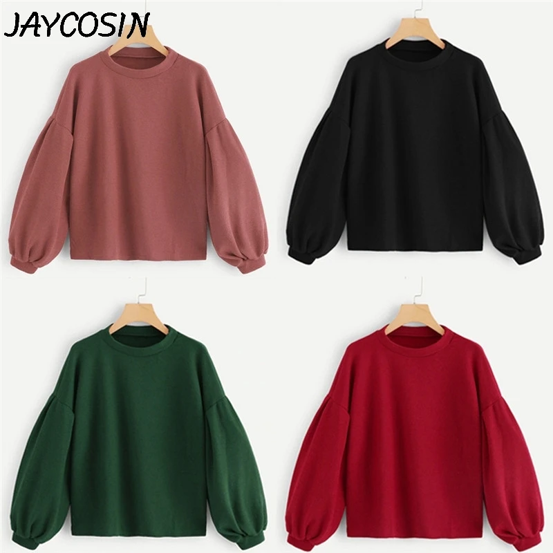 

JAYCOSIN New Autumn Winter Women Sweatshirt Solid Lantern sleeve O-Neck Long Sleeve Sweatshirt Pullover Tops sudadera mujer jy29
