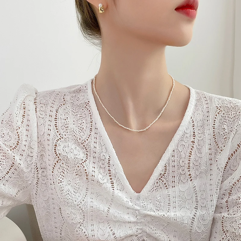 3-5mm Natural Freshwater Pearl Pendant Necklace Silver Necklace 925 Sterling Silver Fine Jewelry for Women Gift New Fashion NK120