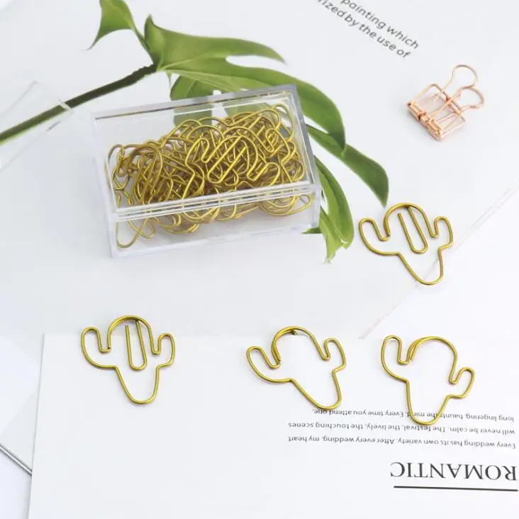 20pcs cactus Новинка, 20 шт./лот, золотой кактус, металлический зажим для бумаги, закладки, скрапбукинг, декоративный файл, памятки, зажимы, школьные, офисные, канцелярские принадлежности - Цвет: 20pcs cactus
