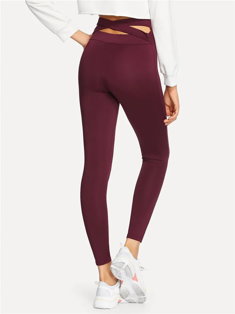 Solid color women's cross stretch leggings sports pants South Korea spring thin section Casual pants cotton women's leggings