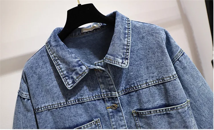 Плюс Размер XXL-6XL джинсовая куртка женская весна осень патч печати Повседневный Топ Джинсы Верхняя одежда женская 140 кг можно носить G662