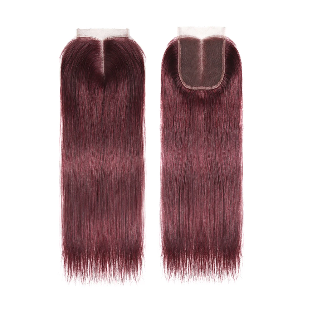 99J/Burgundy Red Color Straight Human Hair Weaves 3 Bundles With 4*4 Lace Closure Remy Hair Weft Extensions 