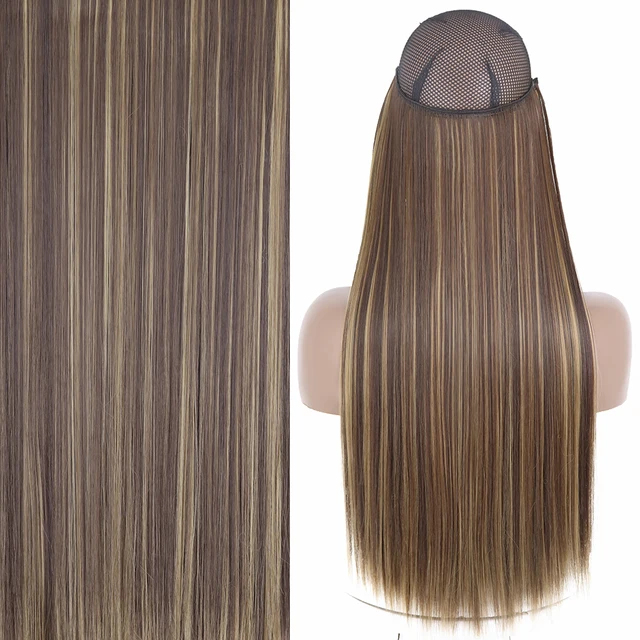 Synthetic No Clip Invisible Wire Hair Extensions Straight Natural Black Blonde One Piece False Hairpiece Halo Hair Extension Z-4h27