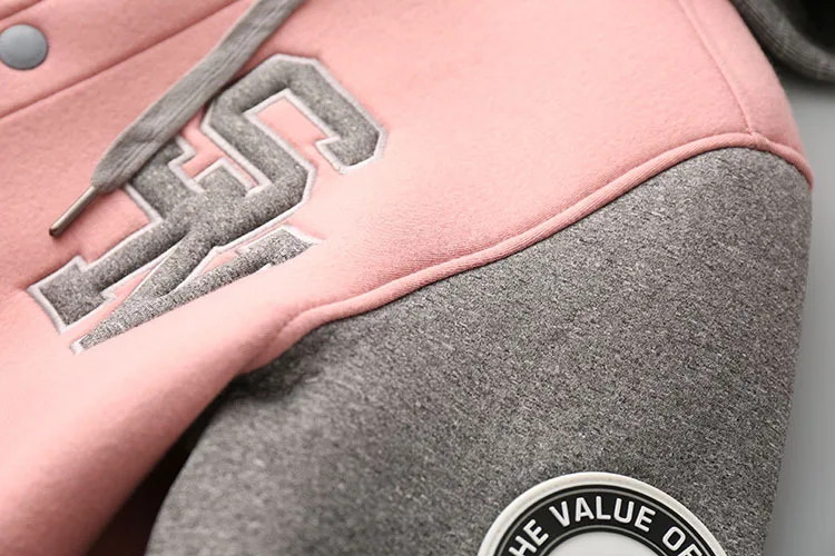 

1536 Women's Deconstructable Hooded Baseball Uniform Mixed Colors Embroidered Coat Air Cotton Couples Men's Warm Single Breasted