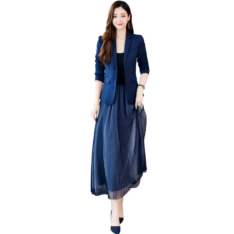

Autumn & Winter Long-sleeved Dress Women's Two-Piece Set Autumn Clothing 2019 New Style Set Skirt Red Small Suit Cropped Jacket
