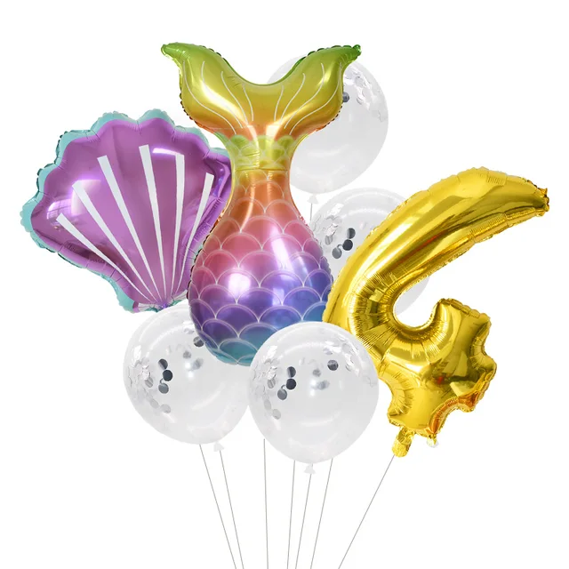 Little Mermaid Party Balloons 32inch Number Foil Balloon Kids Birthday Party Decoration Supplies Baby Shower Decor Helium Globos 7pcs number4 set