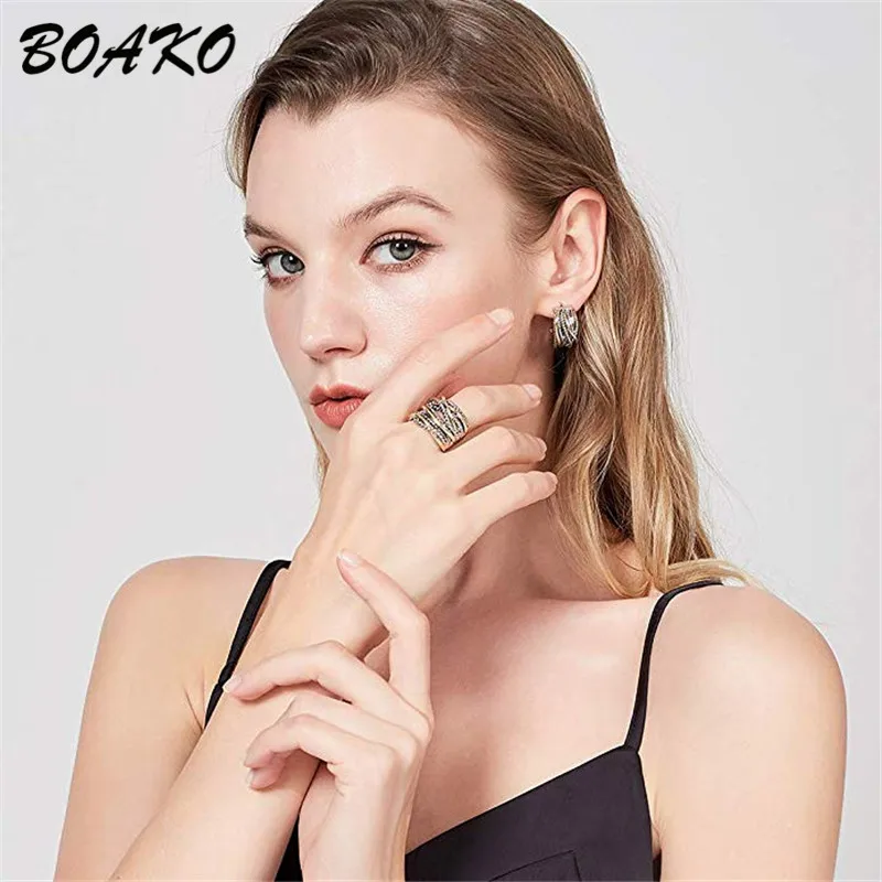 BOAKO модное ожерелье Многоярусное витое махровое широкое кольцо вечерние модное кольцо Свадебные Украшения Бесконечность Крест кольца из нержавеющей стали