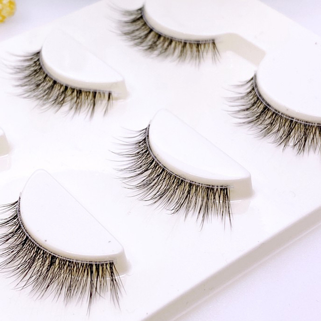 3pair Invisible Band Transparent 3D Mink Fur Lashes Natural Long Wispy False Eyelashes