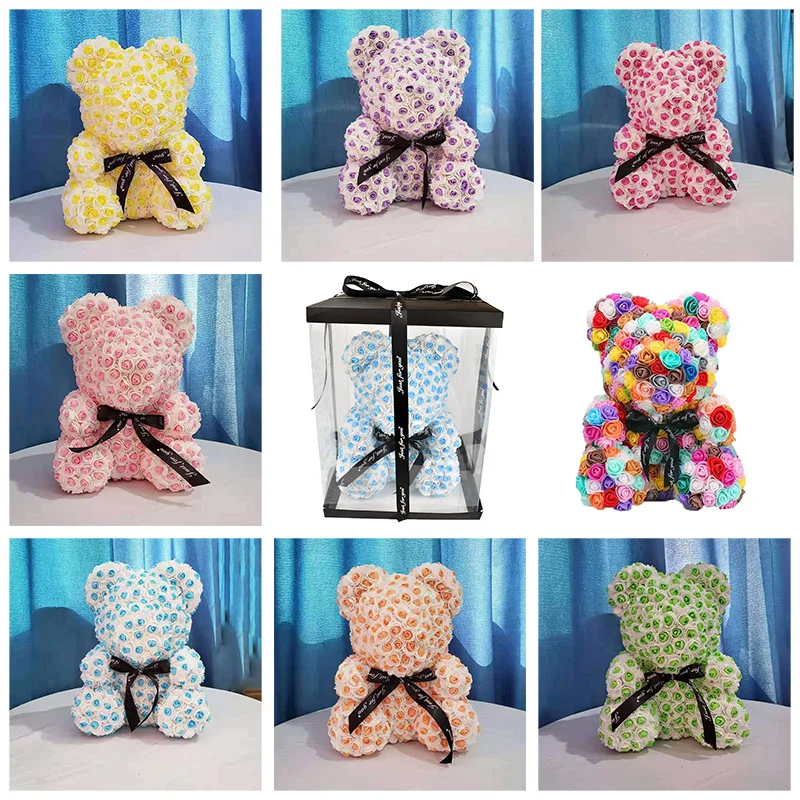 

2023 New style 40cm Rose Teddy Bear Soap Foam Rose Bear With Gift Box for Christmas day Valentines Day Girlfriend Birthday Gift