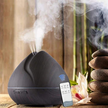 

550ML Ultrassonic Air Humidifier Essential Oil Aroma Diffuser With Wood Grain Remote Control 7 Color LED Lights For Home Office