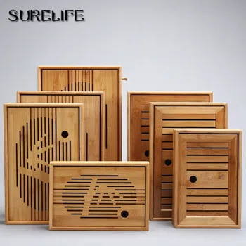 

Bamboo Tea Trays Accessories Tea Tray Table With Drain Rack Chinese Tea Serving Tray Set