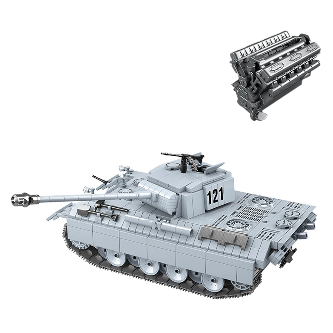 990Pcs Simulation V12 Engine Panther Tank Ww2 Swat Small Particle Building Block Toy Kit For 100 1