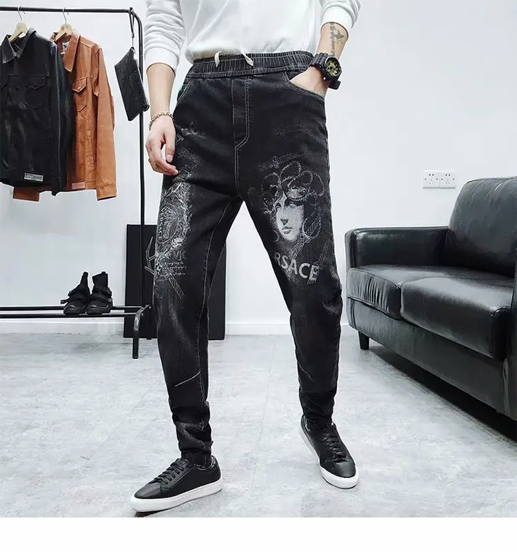 ICCLEK 2021 Fall Black Jeans Men's Jeans Slim Jeans Fashion Men's Stretch Harem Pants Men's Pants Skinny Jeans Men