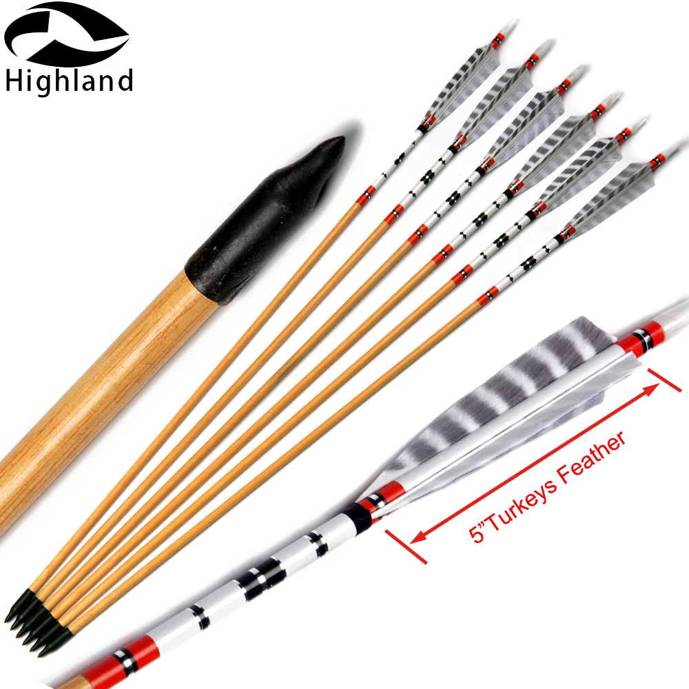 

12PCS 85cm Wood Arrows with Turkeys Feathers Spine 500 Wooden Arrows OD8.5mm for Recurve Compound Bow Longbow Archery Shooting