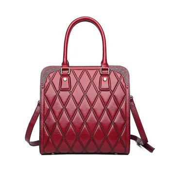 

Vintage Style Lady Elegant Handbag Genuine Leather Women Embossed Plaid Purse Authentic Cowskin Female Three-way Shoulder Bag