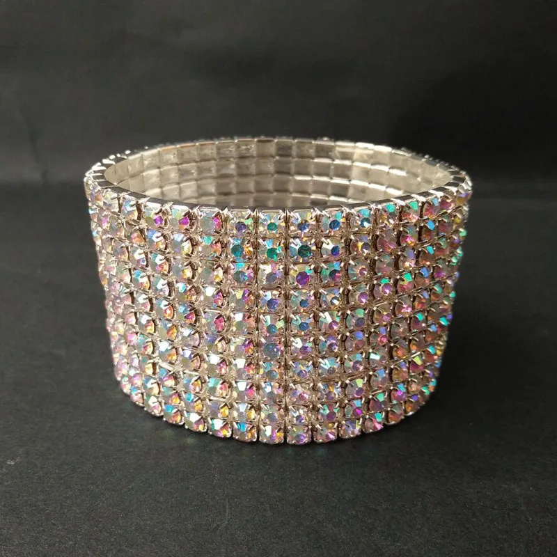 Bangle Bracelet Diamante Rhinestone Elastic Stretch Wristband Brazaletes Pulseras Mujer Pulseira Feminina Bangles 10 Rows