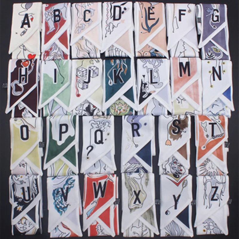 

Alirattan New 26 Letters Scarf Women Silk Scarf Bag Skinny Constellation Scarf Luxury Design Wrist Towel Fashion Head Band Tie