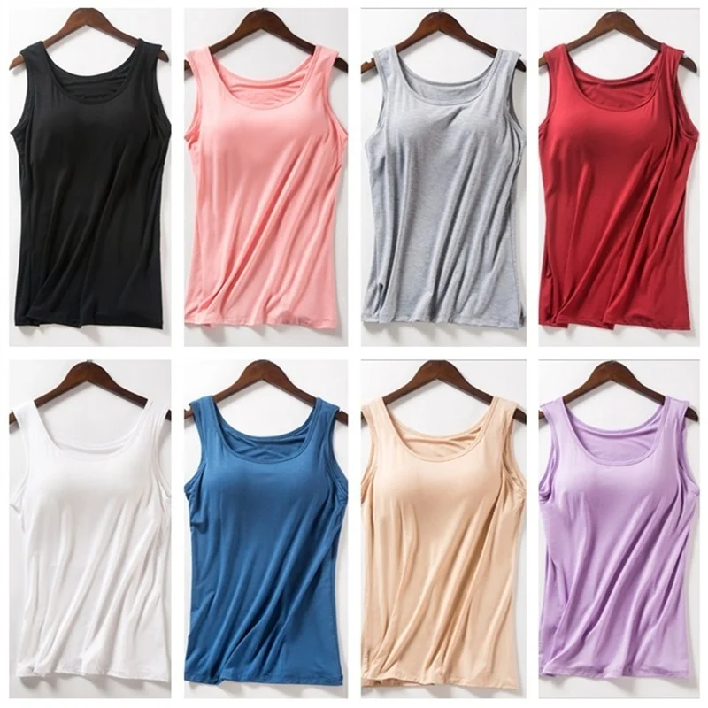 New Blouse Built In Bra Tank Tops Shirt Modal Underwear Plus Size Female T-shirt Camisole Women's Summer 2021 | Женская одежда