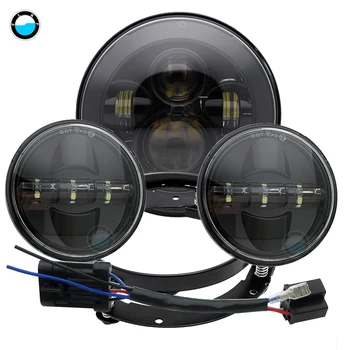 

7 inch Moto LED Headlight +2pcs 4-1/2" Fog Lights with Bracket For Motorcycle Light Electra Glide Softail Fat Boy Touring