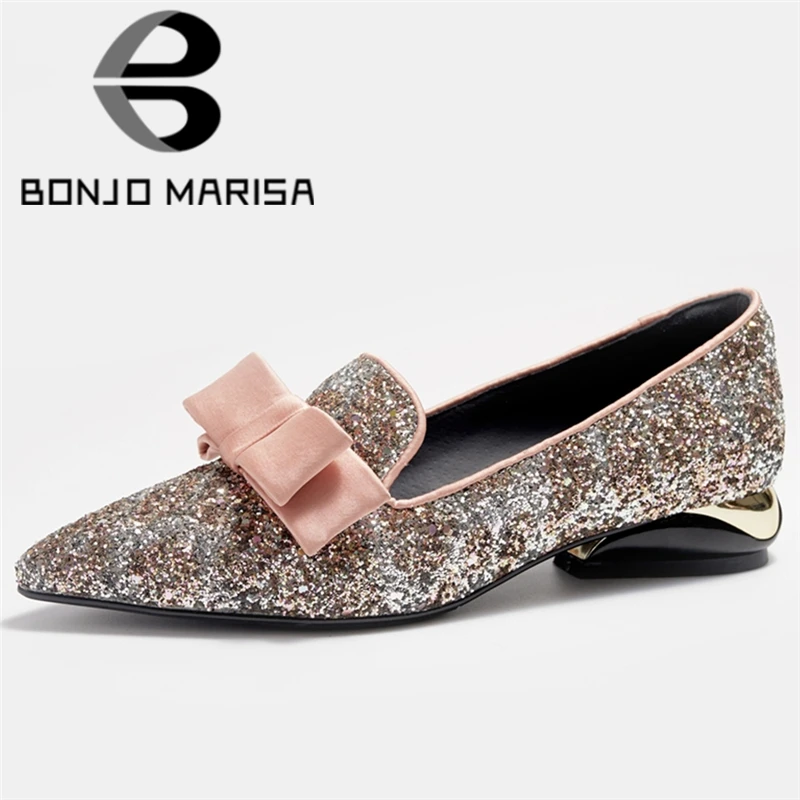 

BONJOMARISA Plus Size 34-42 Bling Lady Fashion Ins Pumps Pointed Toe Spring Autumn Pumps Women 2020 Butterfly Knot Shoes Woman