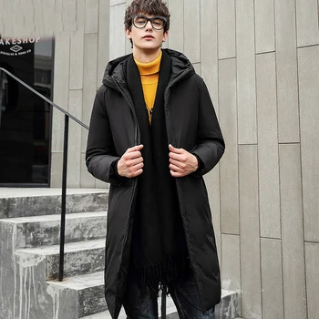 

Korean Winter Trench Coat Men Fashion Long Overcoat men duck down Coat Thick Men's Clothing Size 3XL Wool Jackets Long Hoodies