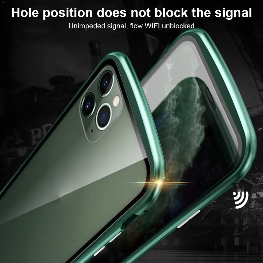 Магнитный адсорбционный Чехол для мобильного телефона IPhone 11 Pro Max металлическая рамка двойное закаленное стекло покрытие магнитное притяжение