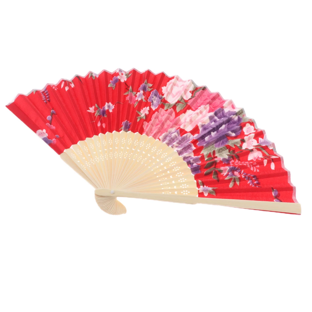 8.27inch(21cm) Sakura Floral Folding Hand Fan Vintage Handheld Silk Folding Fan for Wedding Dancing Party