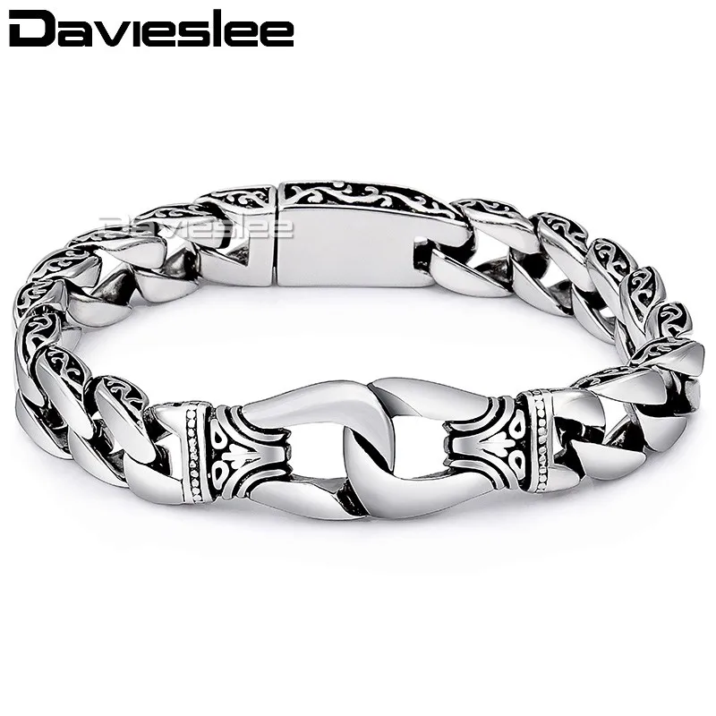 Мужской браслет цепочка Davieslee из нержавеющей стали 316L панк браслеты для мужчин