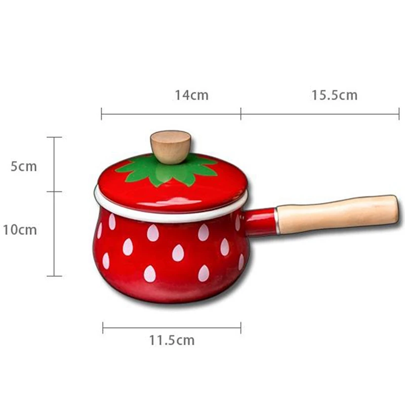 

Hot New 1.5L Pan Soup&Stock Pots Japan Enamel Strawberry Milk Pot Thickened Edge Handle Milk Pot Baby Rice Pot