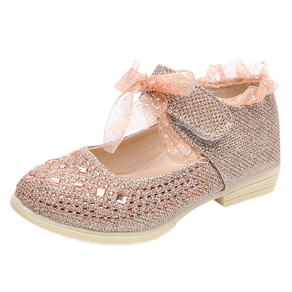 Обувь принцессы для маленьких девочек; модные детские ботинки; тонкие кожаные туфли на плоской подошве с кружевом и кристаллами для малышей; вечерние туфли принцессы; s - Цвет: GD
