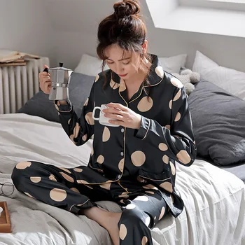 

Floral Print 2PCS Sleepwear Women Pajamas Sets Satin Casual Shirt&Pant Long Sleeve Pijamas Suit Female Home Wear Oversize 3XL