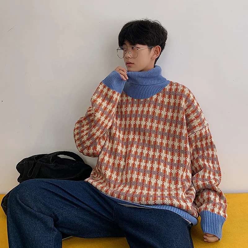 

2019 Winter Men's Fashion Keep Warm Knitting Loose 3 Color Woolen Sweater Cashmere Turtleneck Pullover High-quality Coat M-2XL