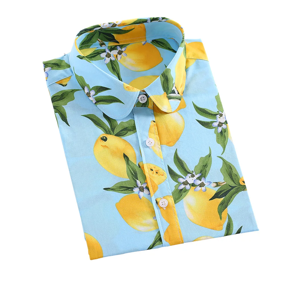 Dioufond, женские блузки, цветочный принт с фруктами, топ, женская блузка с длинным рукавом, рубашки, женская одежда, хлопок, модные женские рубашки, 5XL