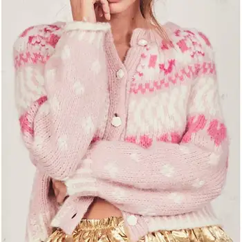 

2019 Women Winter Pink Cute Little Love Sweaters Cardigans O Neck Button Knitted Sweaters High Quality Cardigans