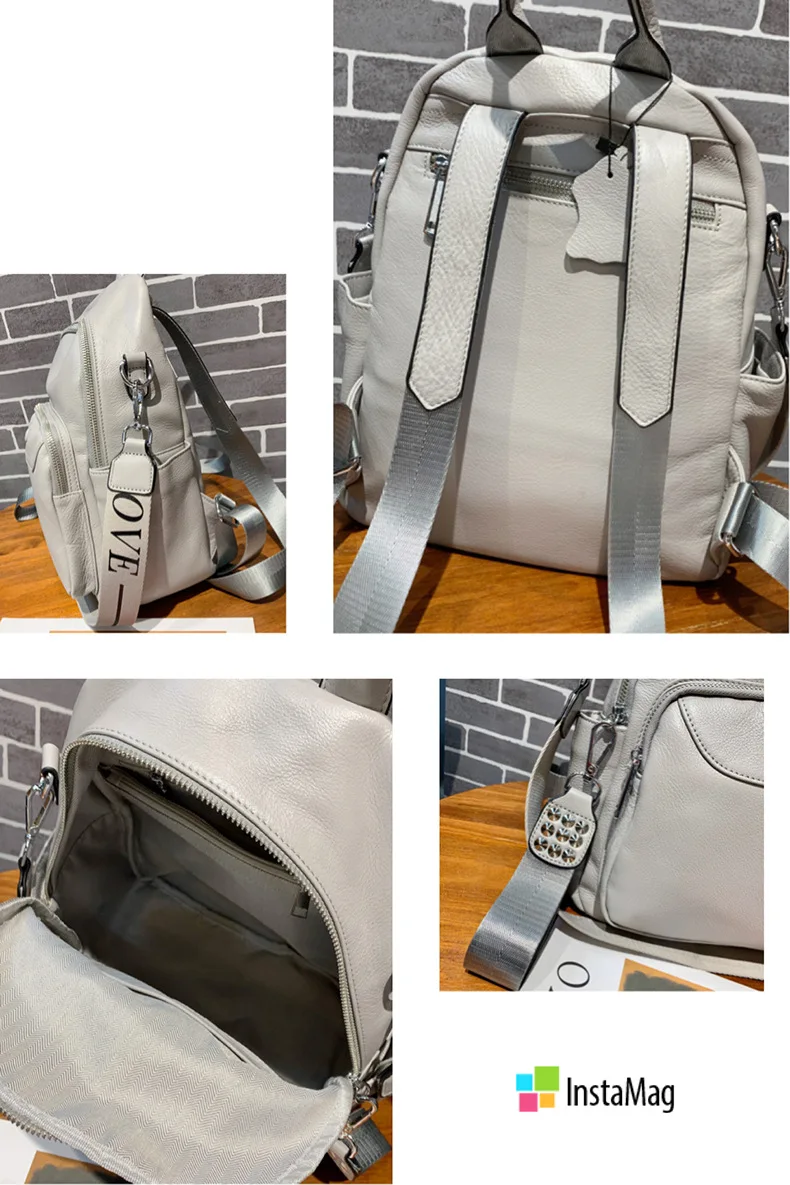 2021 Large Capacity Natural Real Cowhide Women Backpack Daily Travel Bookbag Designer Vintage Anti Theft Female Bagpack Gray