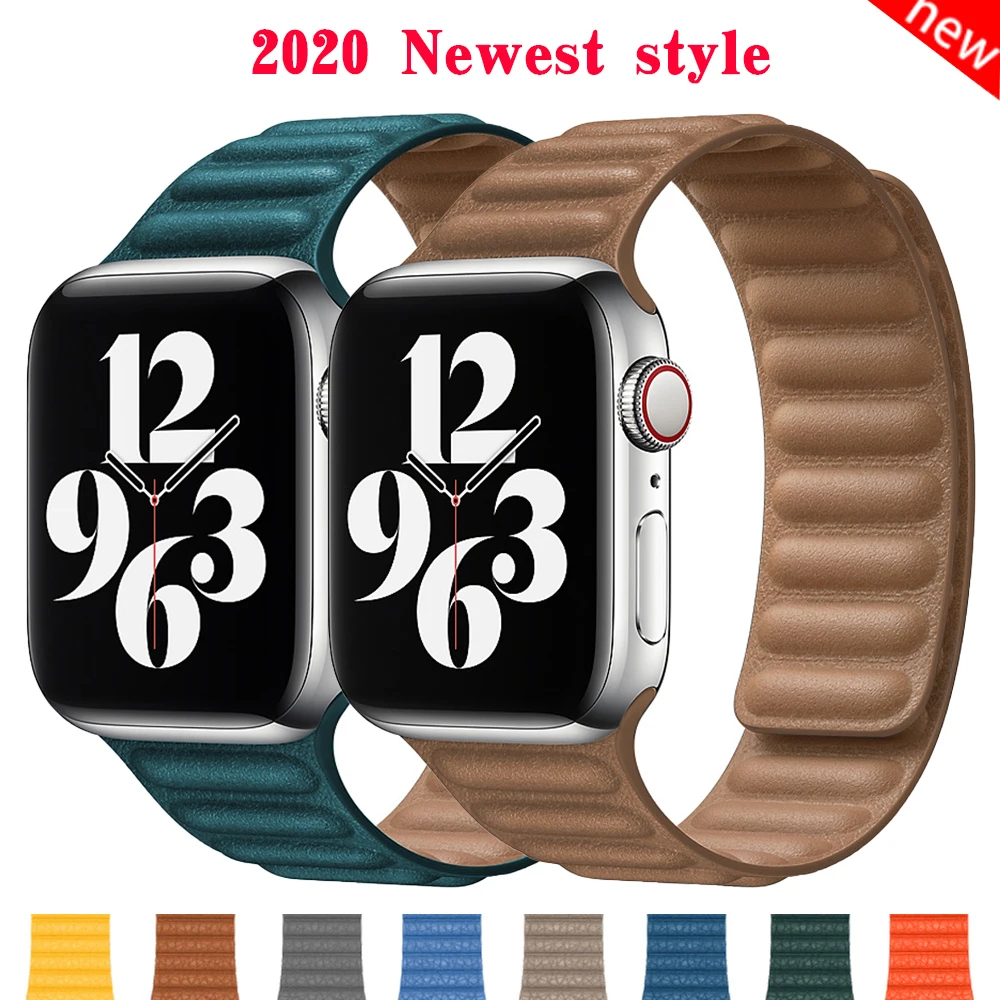 

Leather Link strap for Apple watch 44mm 40mm iWatch band 38mm 42mm adjustable magnetic bracelet for Apple watch series 6 5 4 SE