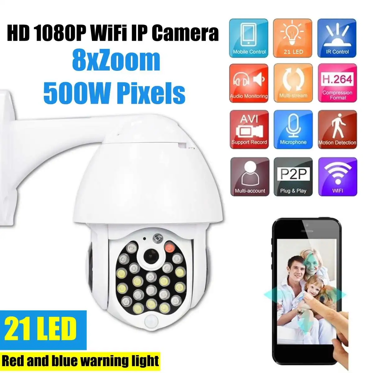 Ceny 5.0MP HD 1080P Wifi 21 LED kamera IP bezpieczeństwo zewnętrzne prędkość kamera kopułkowa IR 30M CCTV kamery monitorujące 8X Zoom cyfrowy