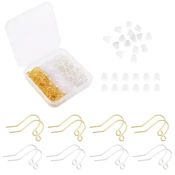 

400pcs/box Iron Earring Hooks with Plastic Earring Ear Nuts Earrings Backs Mixed Color 7.4x7.2x1.7cm