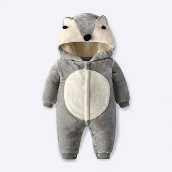 

Spring autumn baby boys girls out furry jumpsuit fox two-color cute romper newborn baby robe clothes