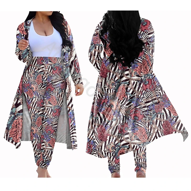 

2 Piece Sets Womens Outfits Zebra Stripes Pirnt Plus Size Long Cape And Slim Sport Pants Sexy Ladies Party Clothes For Custom