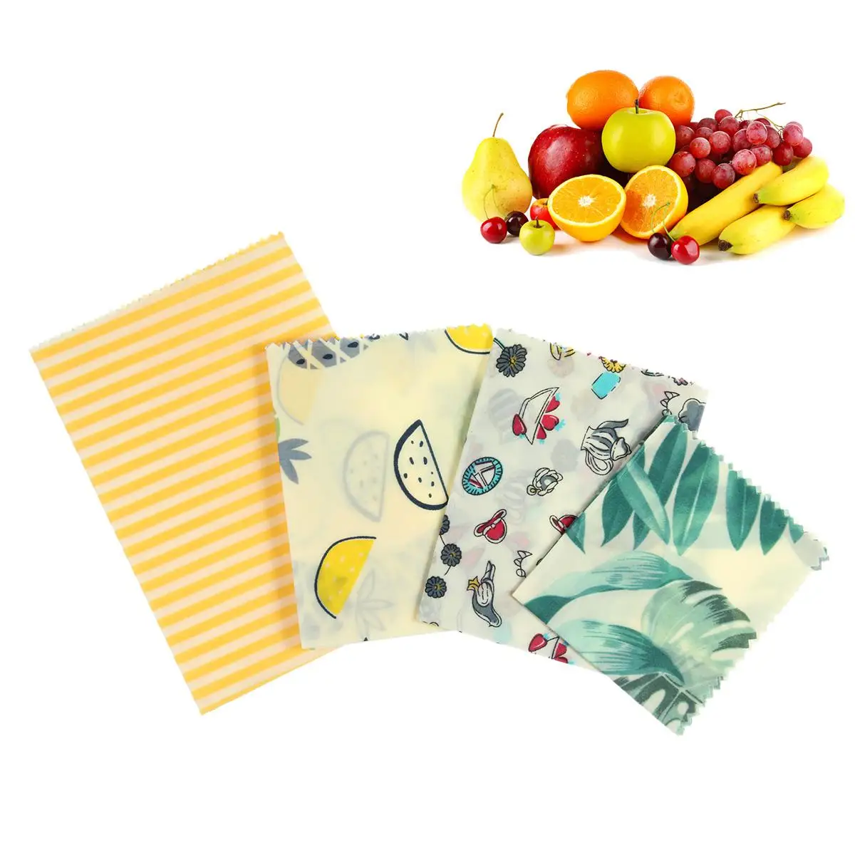 4PCS Beeswax Food Wrap Reusable Eco Friendly Food Wrap Sandwich Bags Natural Fruit Bees Wax Cloth Kitchen Storage Tool