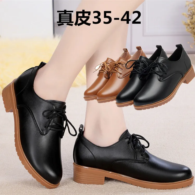 

20 New Style Full Leather Women's Singles Leather Shoes Semi-high Heeled Waterproof Platform England Trendy Shoes Boots Zf539 Pl