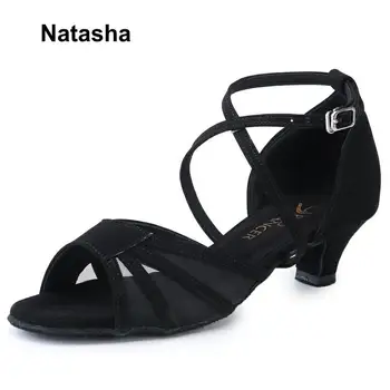 

Natasha women ballroom dance shoes latin dancing shoe black low heel buckle suede sole 1.6" heel height open-toe
