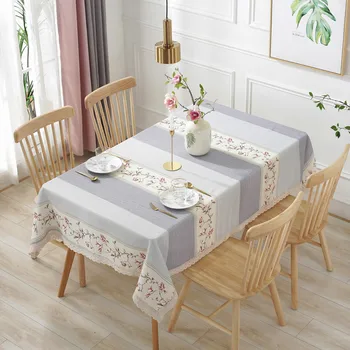

Korean Style Printed Tablecloth Flower Printed Decorative Table Cloth Quality Cotton Linen Rectangular Table Cover Stripe obrus