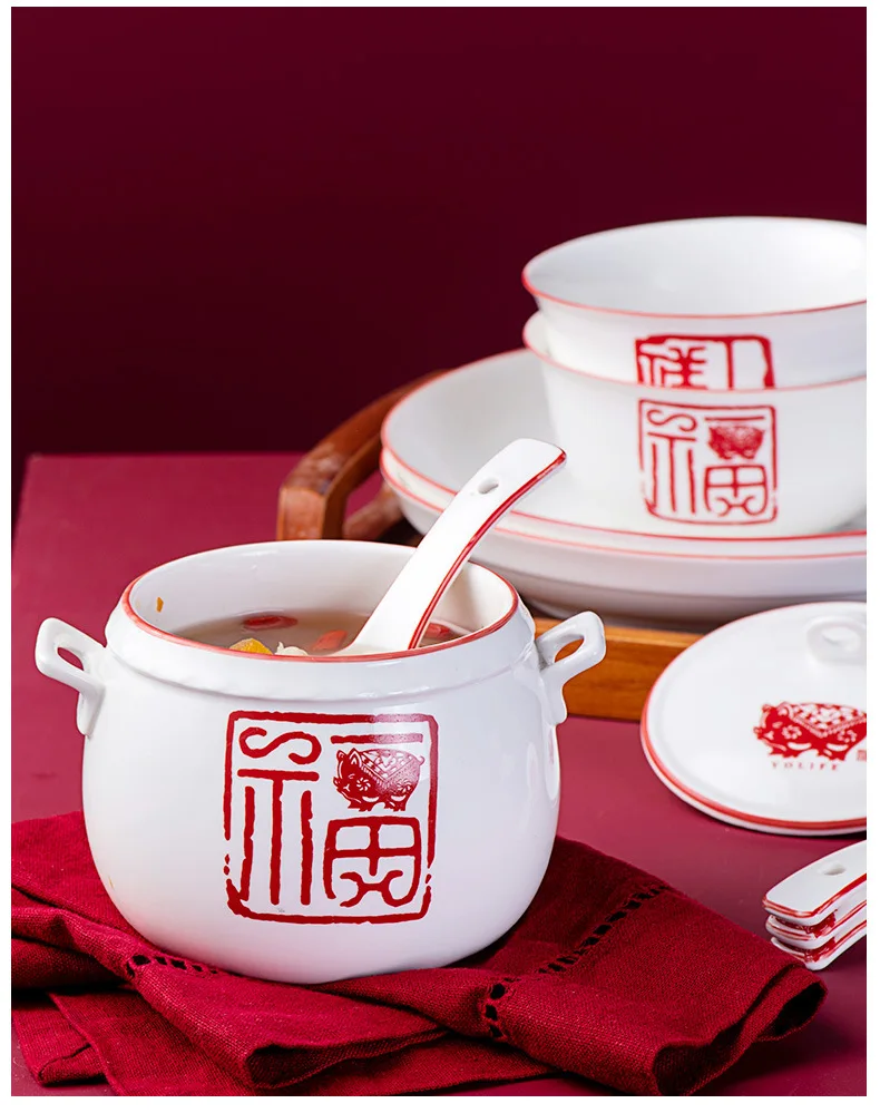 Керамический горшок для тушения Tureen с крышкой тоник суповая чаша мультяшная чашка женьшень кубилоза чаша водонепроницаемый тушью отель китайский стиль медленно